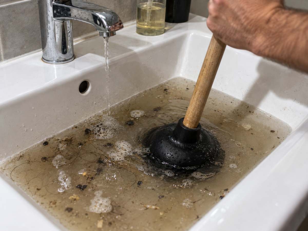 Before — Clogged drain